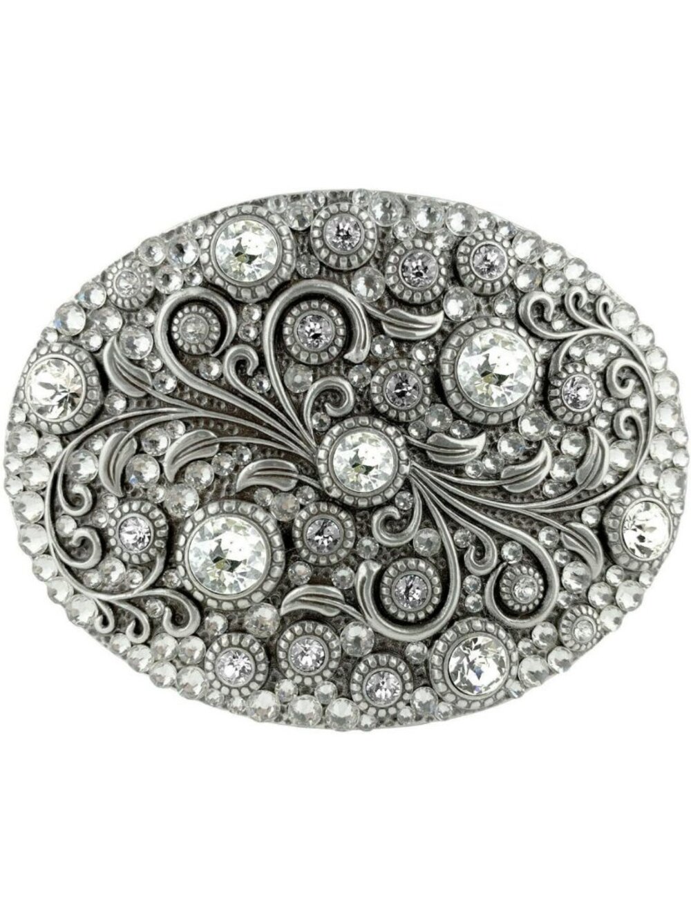 Antique Brass Floral Engraved Rhinestone Crystal Belt Buckle - Vintage Style